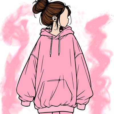 realistic girl with a oversized sweatshirt on and a bun