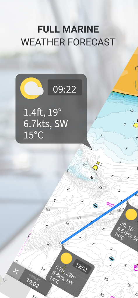 C-MAP: Boating - Full marine weather forecast view in the C-MAP Boating app