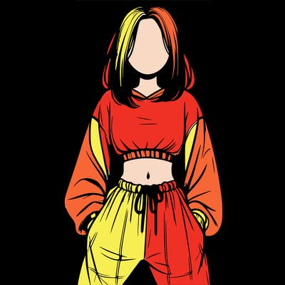 realistic girl faceless with baggy pants and a crop top