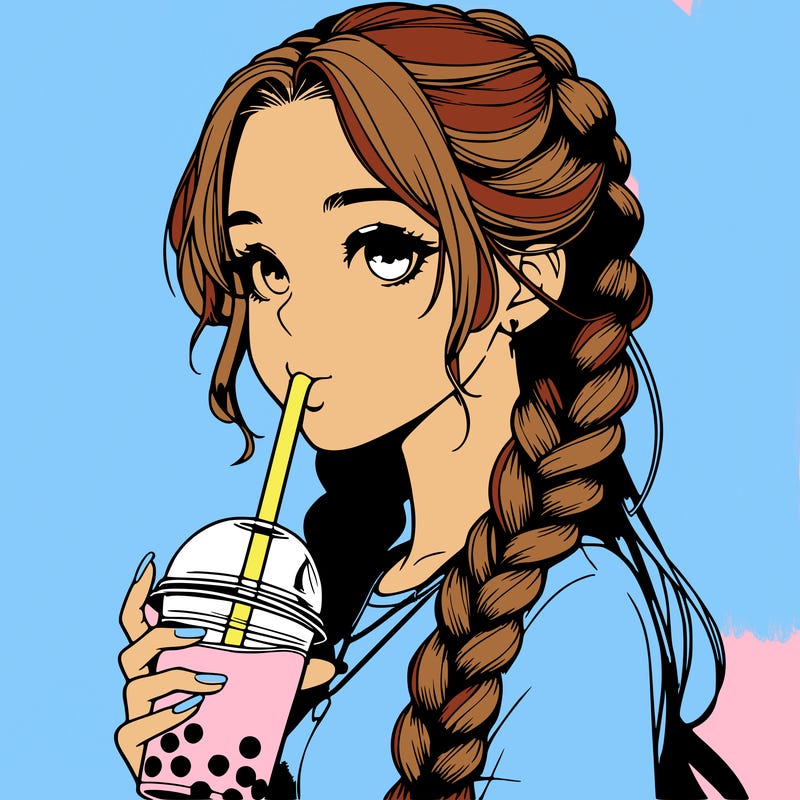 realistic girl with braided hair drinking boba