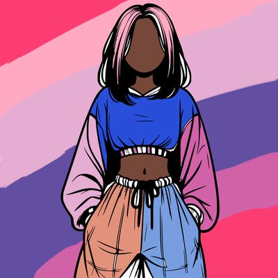realistic girl faceless with baggy pants and a crop top