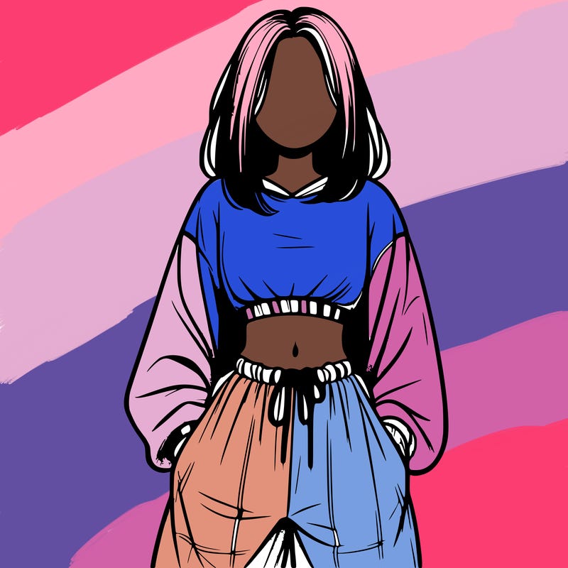 realistic girl faceless with baggy pants and a crop top