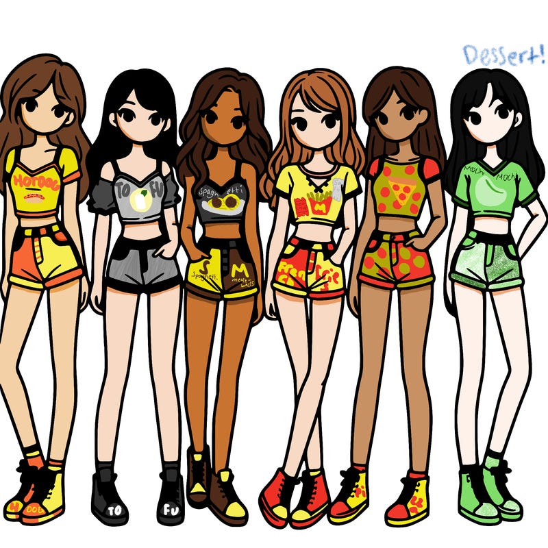 a group of girls wearing crop tops and shorts