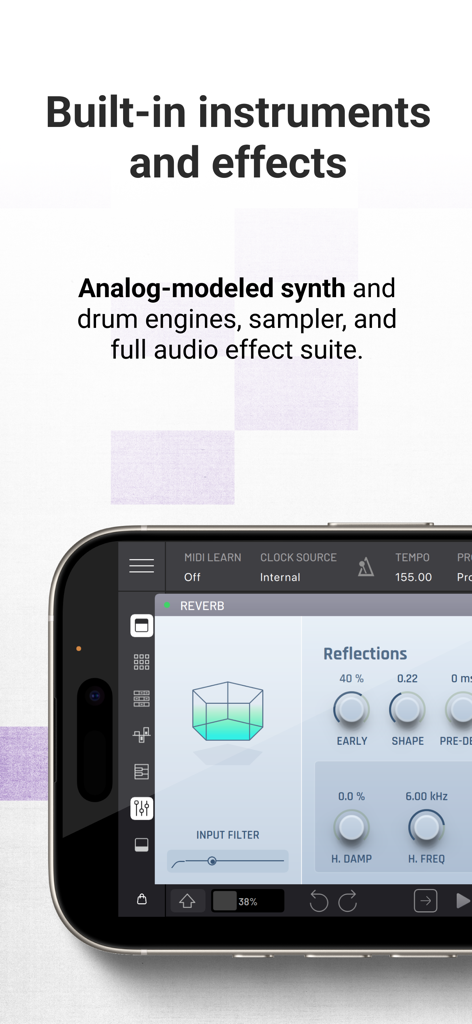 BAM - Beat Maker & Music Maker - BAM music maker app interface showcasing built-in reverb effect controls on a mobile device