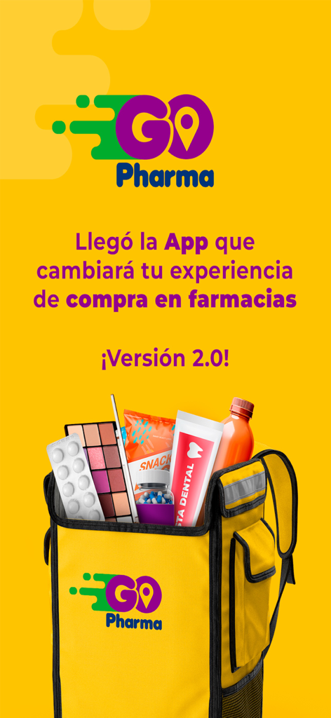 GoPharma - GoPharma pharmacy delivery app version 2.0 screen with products in a delivery bag