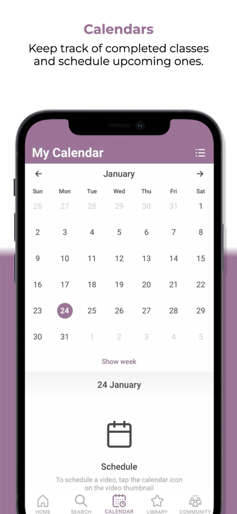 Yoga with Kassandra - Yoga with Kassandra app calendar for scheduling and tracking yoga classes