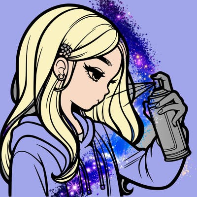 a realistic girl spray painting