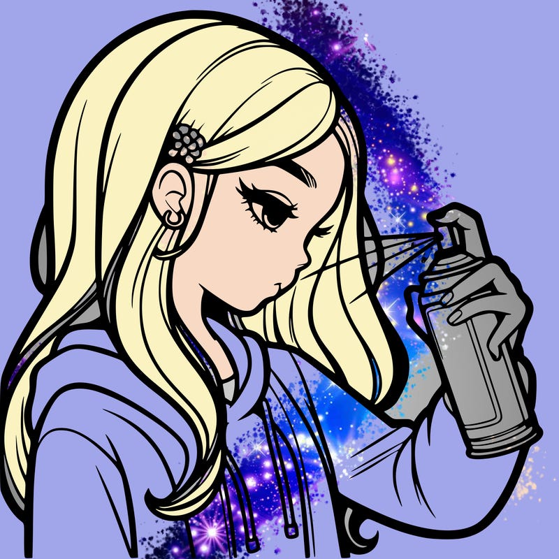 a realistic girl spray painting