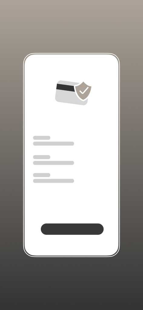 Sicherheitssymbol mit Schild und Kreditkarte auf einer mobilen App-Oberfläche