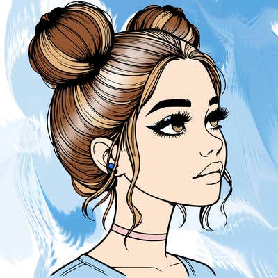 realistic girl with buns on the top of her head