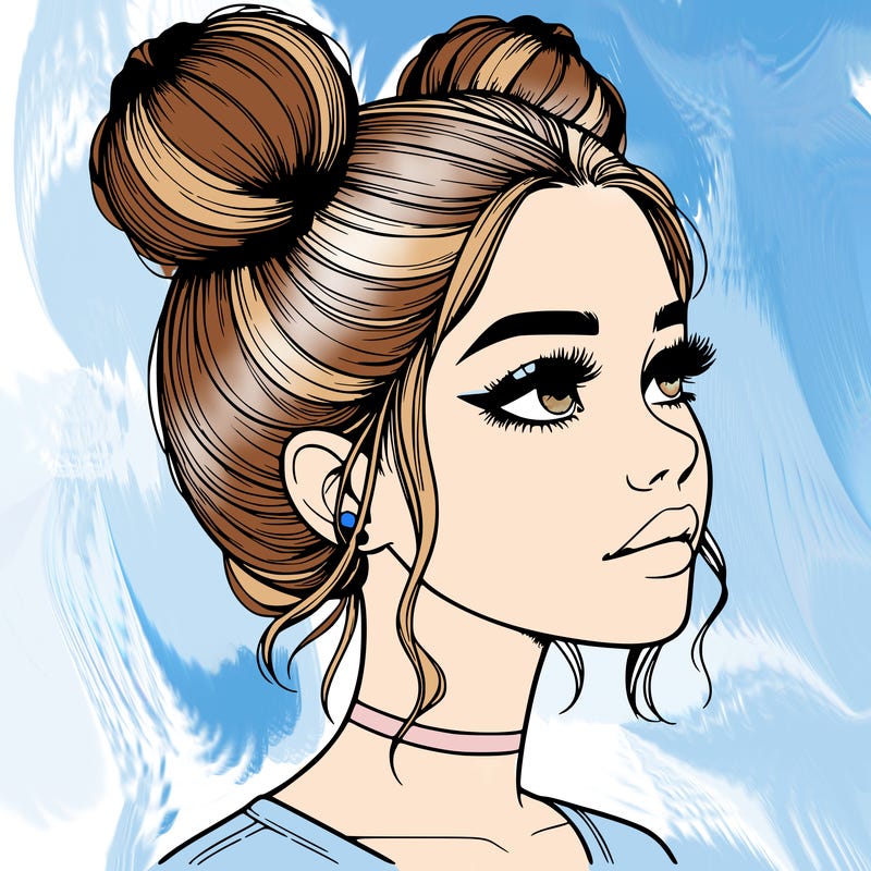 realistic girl with buns on the top of her head