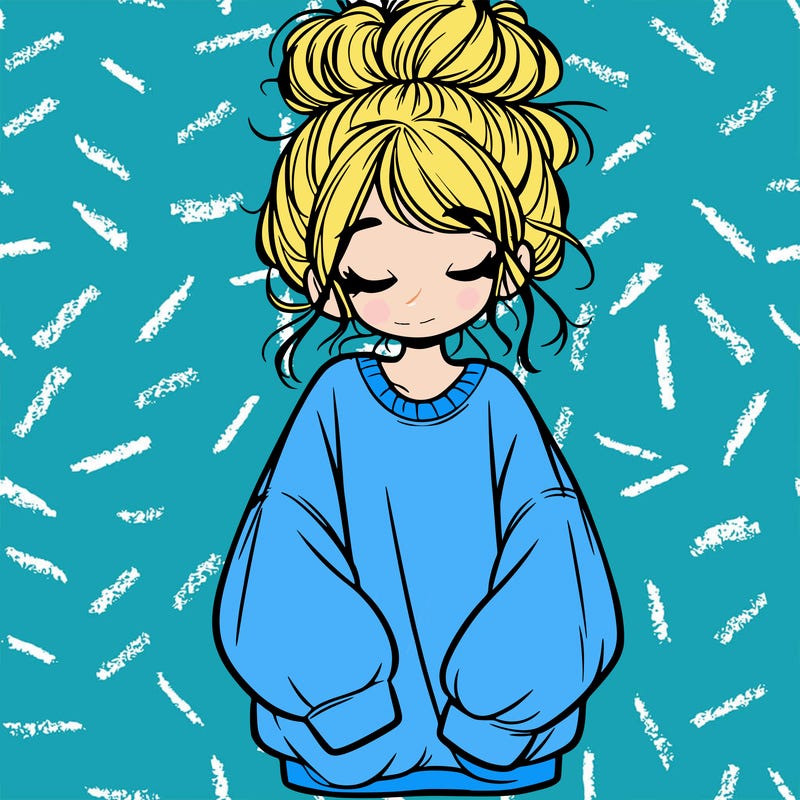 girl with baggy sweatshirt and messy bun
