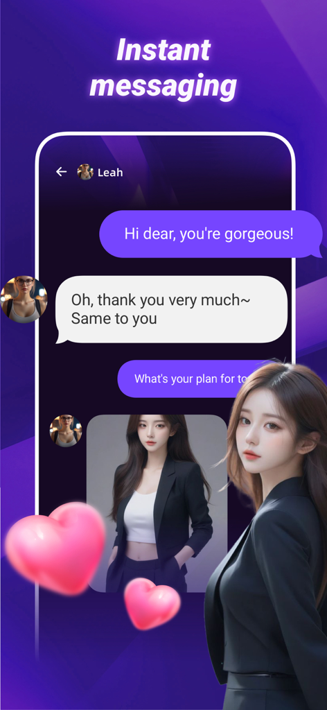 Instant messaging interface of the ilisa app showing a chat conversation with an AI persona.