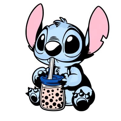stitch drinking boba tea