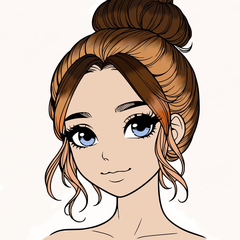 realistic pretty girl with hair in bun