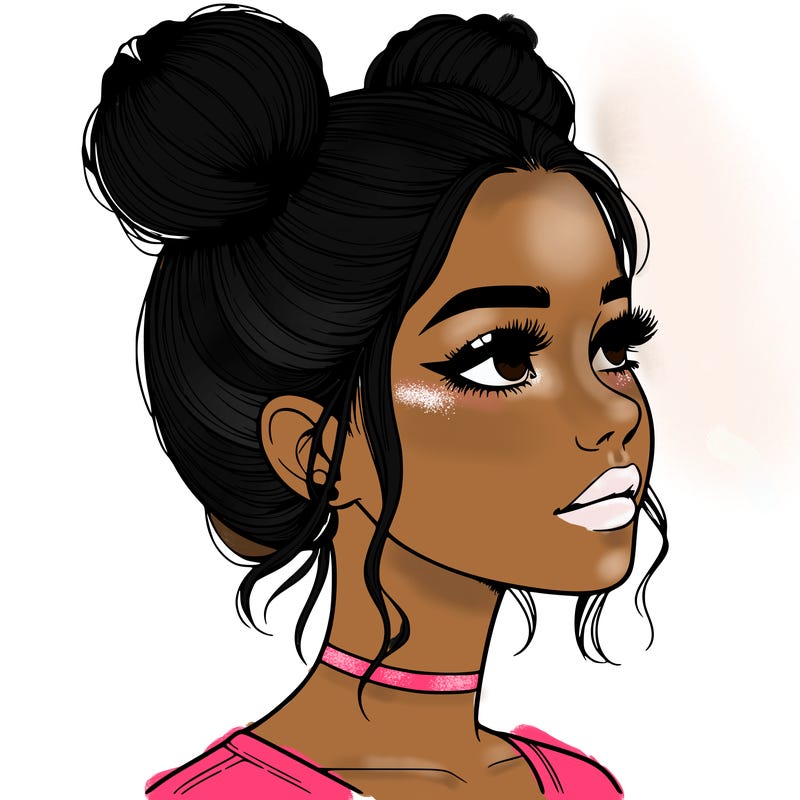 realistic girl with buns on the top of her head