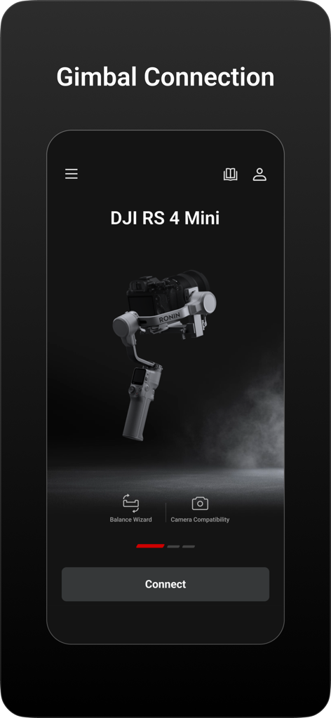 Schermata di connessione del gimbal DJI Ronin per DJI RS 4 Mini