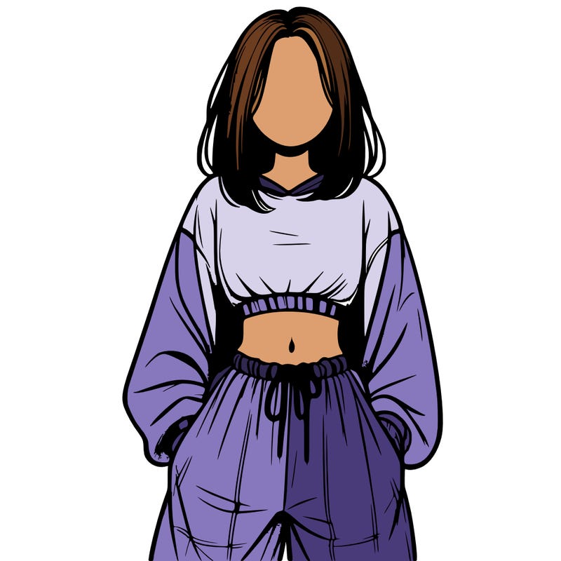 realistic girl faceless with baggy pants and a crop top
