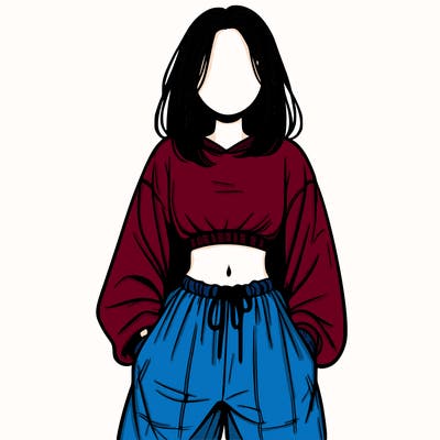 realistic girl faceless with baggy pants and a crop top
