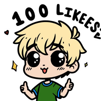 a cute boy  saying 100 likes plz