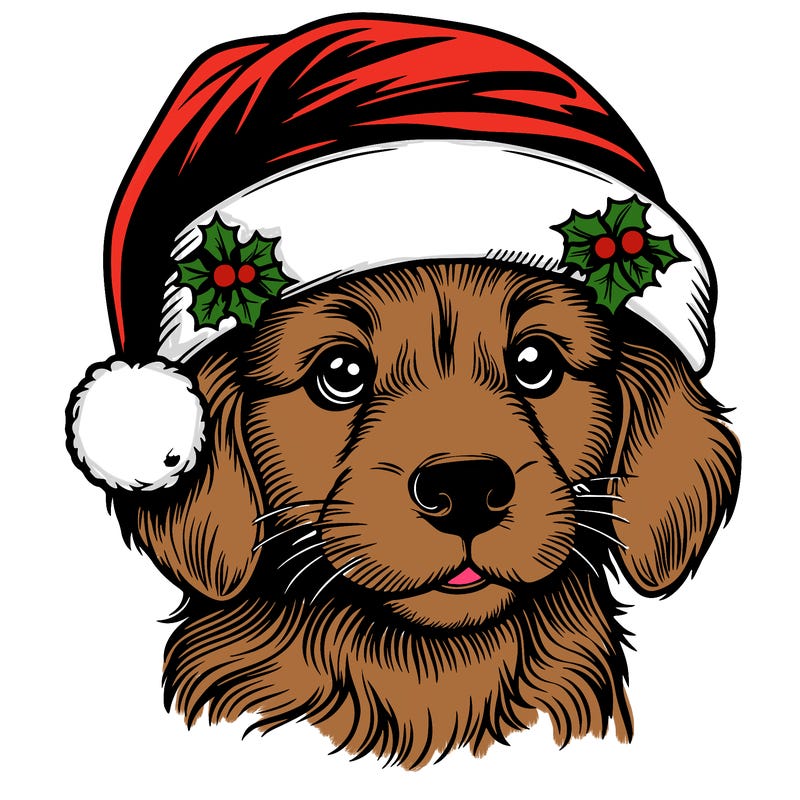 realistic dog wearing a santa hat