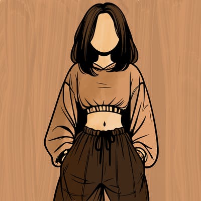 realistic girl faceless with baggy pants and a crop top