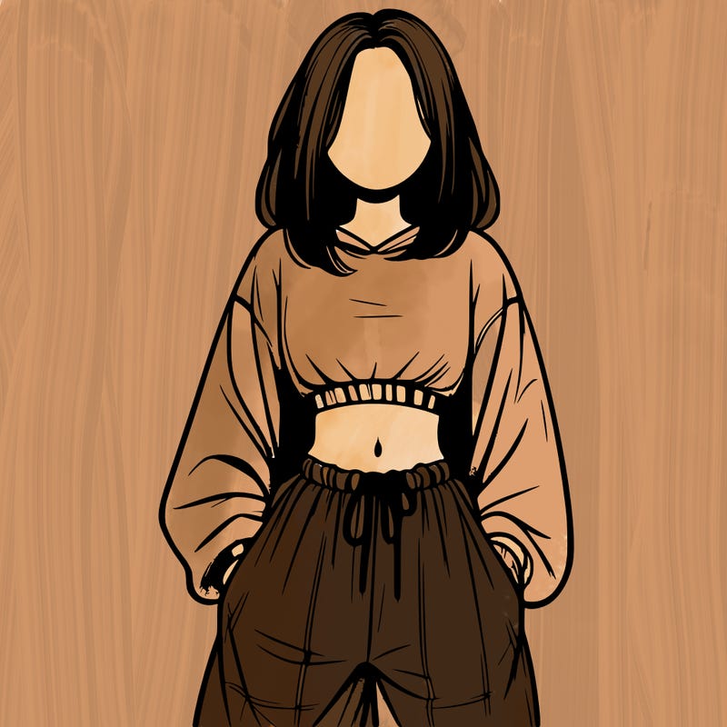 realistic girl faceless with baggy pants and a crop top