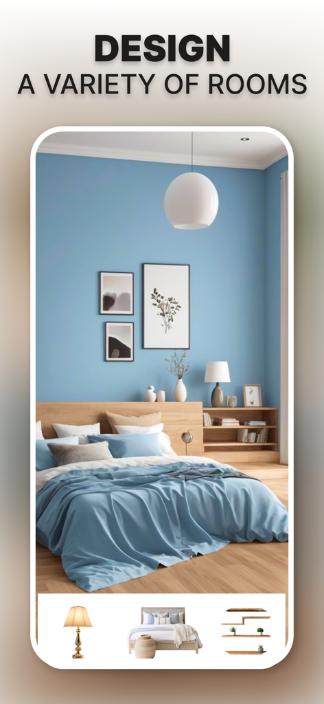 Interior Design - Home Remodel - AI generated bedroom design featuring blue walls and modern wooden furniture