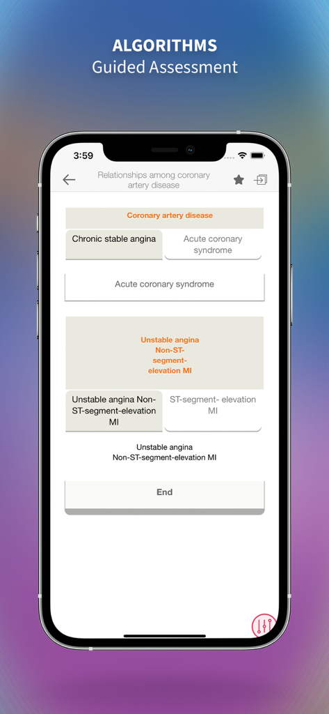 Medical Surgical Nursing Lewis - Guided assessment algorithm for coronary artery disease in the Lewis Medical Surgical Nursing app