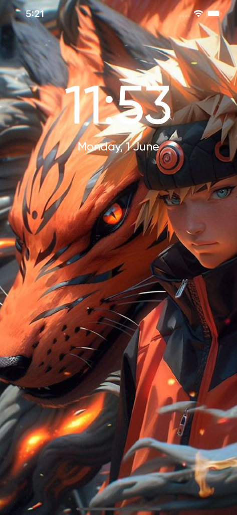 Ästhetischer Naruto-Anime-Hintergrund mit dem neunschwänzigen Fuchs auf einem iPhone-Sperrbildschirm