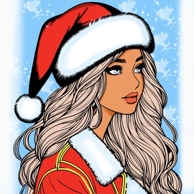 realistic girl in santa hat