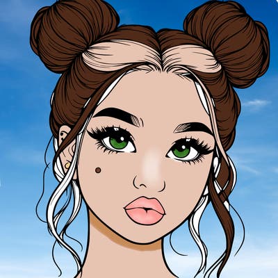 realistic girl with two buns on her hair and lips