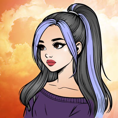 realistic girl with a high ponytail