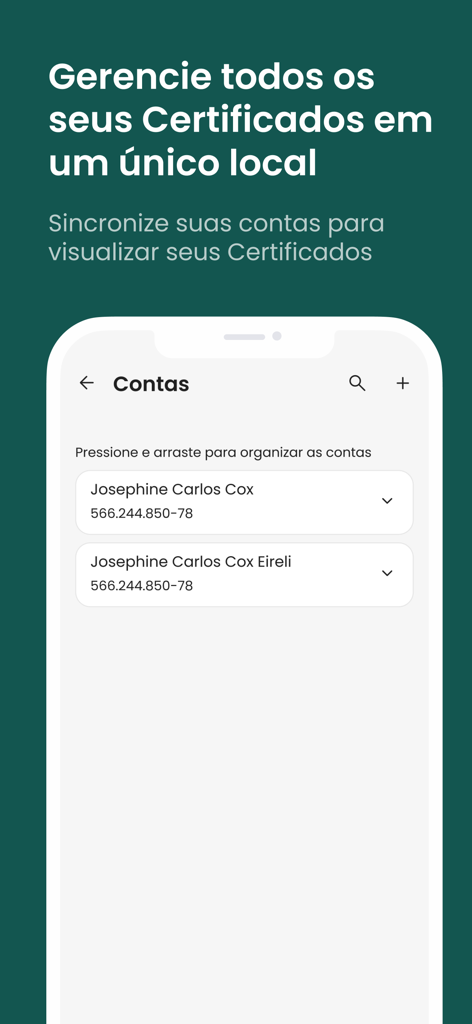 Bird ID - Bird ID app interface showing a list of managed digital certificates under an accounts menu for secure cloud based identity verification