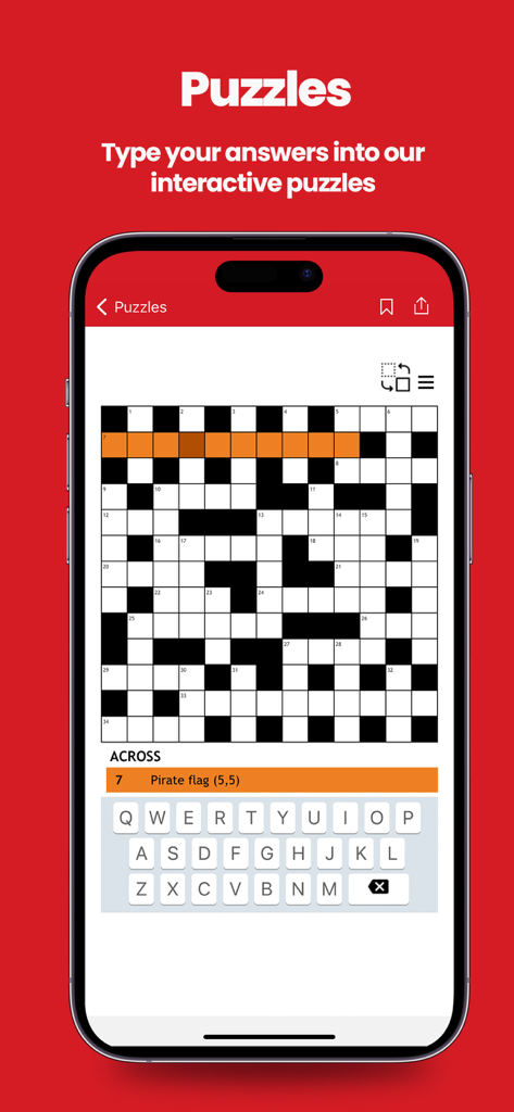 Liverpool Echo Newspaper - Un iPhone que muestra un crucigrama interactivo dentro de la aplicación Liverpool Echo Newspaper.