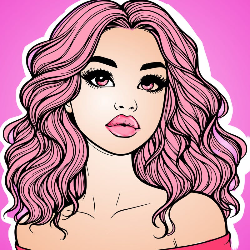 realistic girl with wavy hair and lips