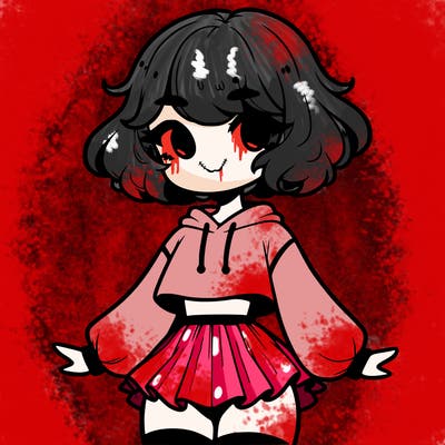 cute femboy with short, fluffy hair that softly frames their face, wearing a cropped hoodie, paired with a flouncy short skirt, and thigh-high stockings
