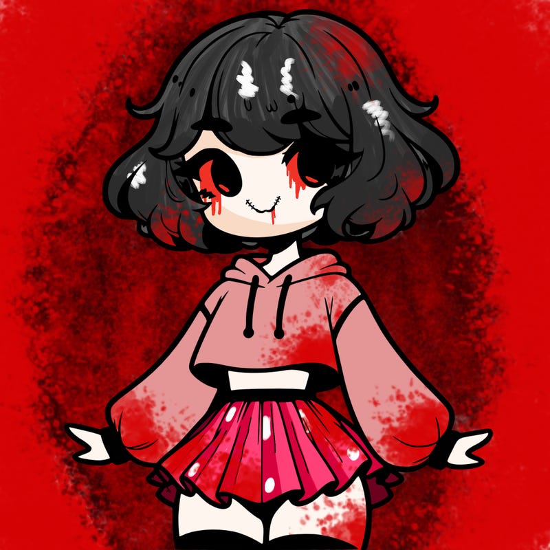 cute femboy with short, fluffy hair that softly frames their face, wearing a cropped hoodie, paired with a flouncy short skirt, and thigh-high stockings