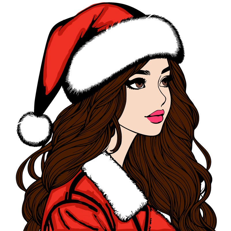 realistic girl in santa hat