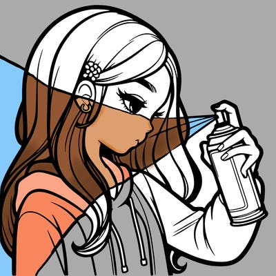 a realistic girl spray painting