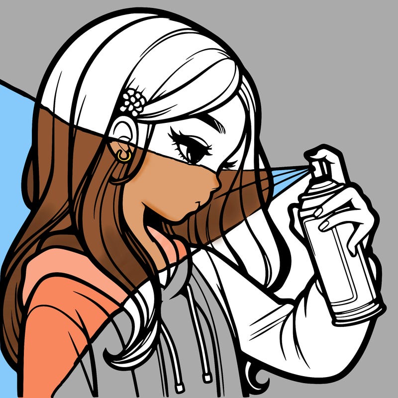 a realistic girl spray painting