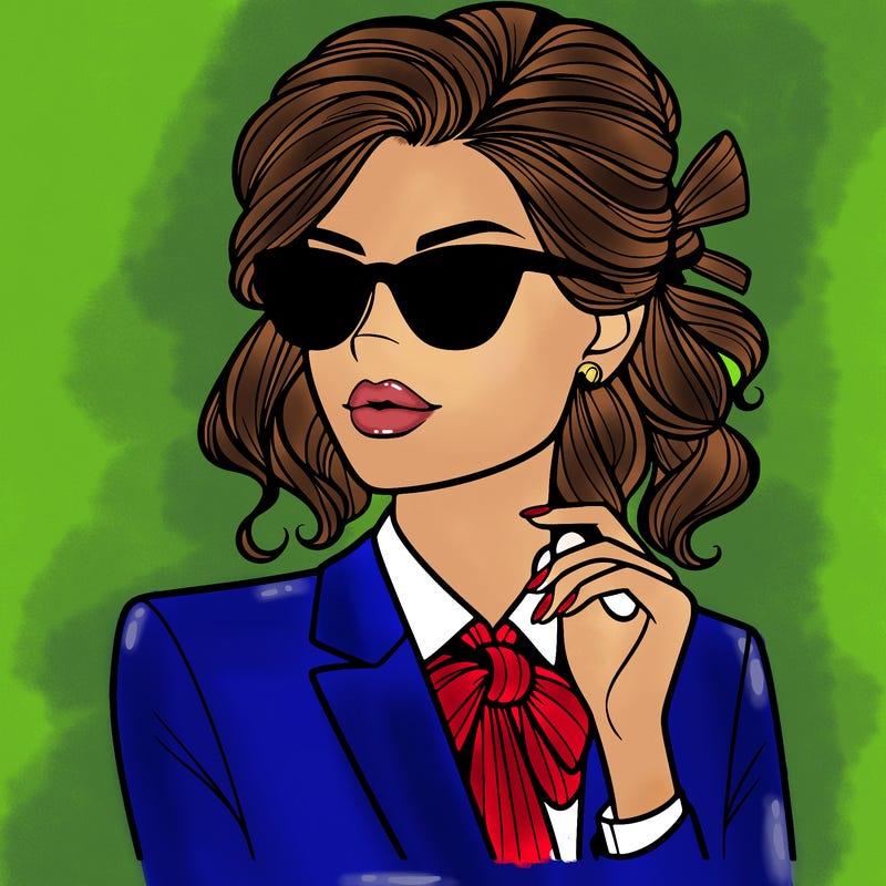 elegant woman in suit and sunglasses