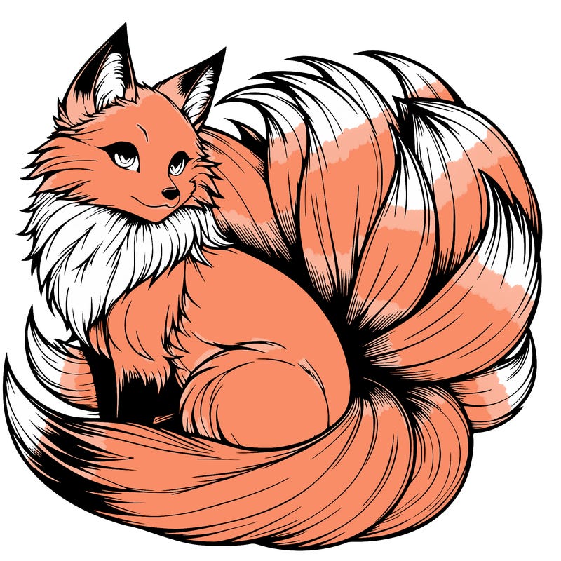 realistic detailed 9 tailed anime fox