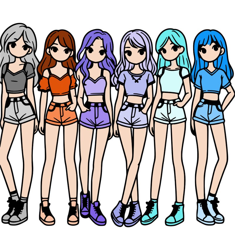 a group of girls wearing crop tops and shorts