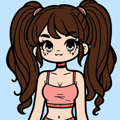 a pretty girl with pig tails and a crop top on