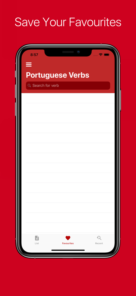 Portuguese Verb Conjugator Pro - Captura de pantalla de la pantalla de Favoritos en la aplicación Conjugador de Verbos Portugueses Pro