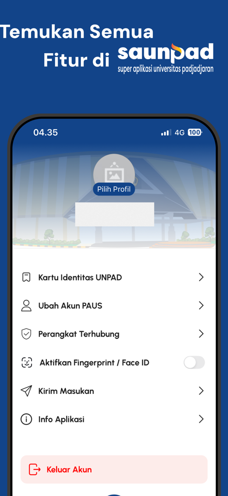SAUNPAD - User profile and account settings screen of the SAUNPAD super app