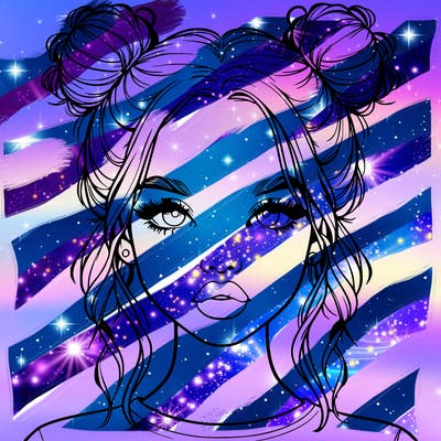 realistic girl with two buns in hair and lips