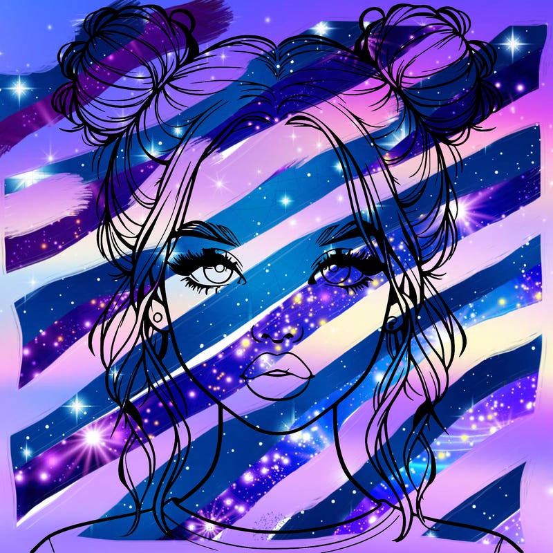 realistic girl with two buns in hair and lips