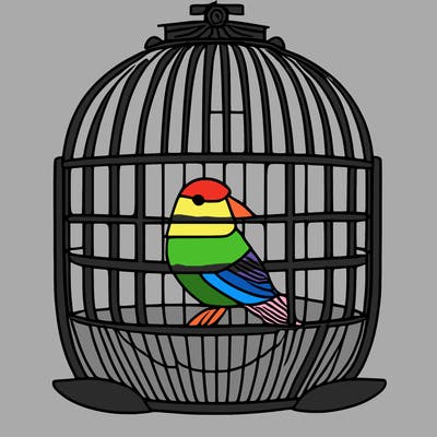 a birdcage with a bird inside